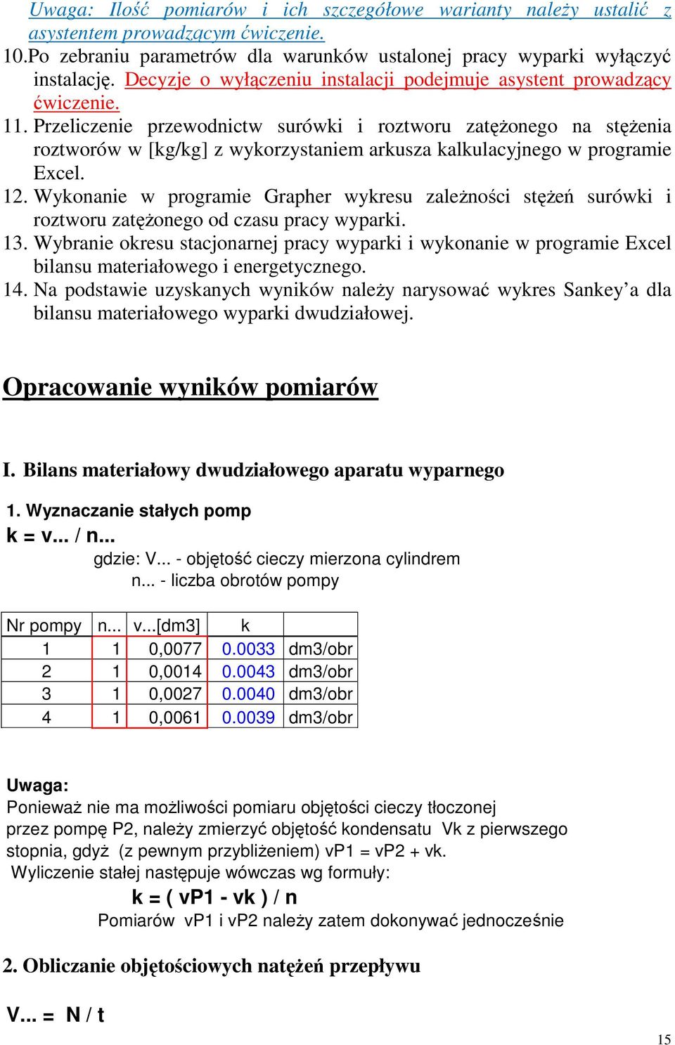 Przeliczenie przewodnictw surówki i roztworu zatężonego na stężenia roztworów w [kg/kg] z wykorzystaniem arkusza kalkulacyjnego w programie Excel. 12.