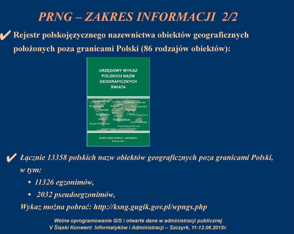 13358 polskich nazw obiektów geograficznych poza granicami Polski, w tym: 11326
