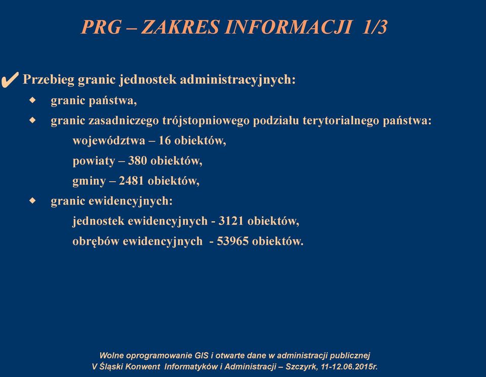 województwa 16 obiektów, powiaty 380 obiektów, gminy 2481 obiektów, granic