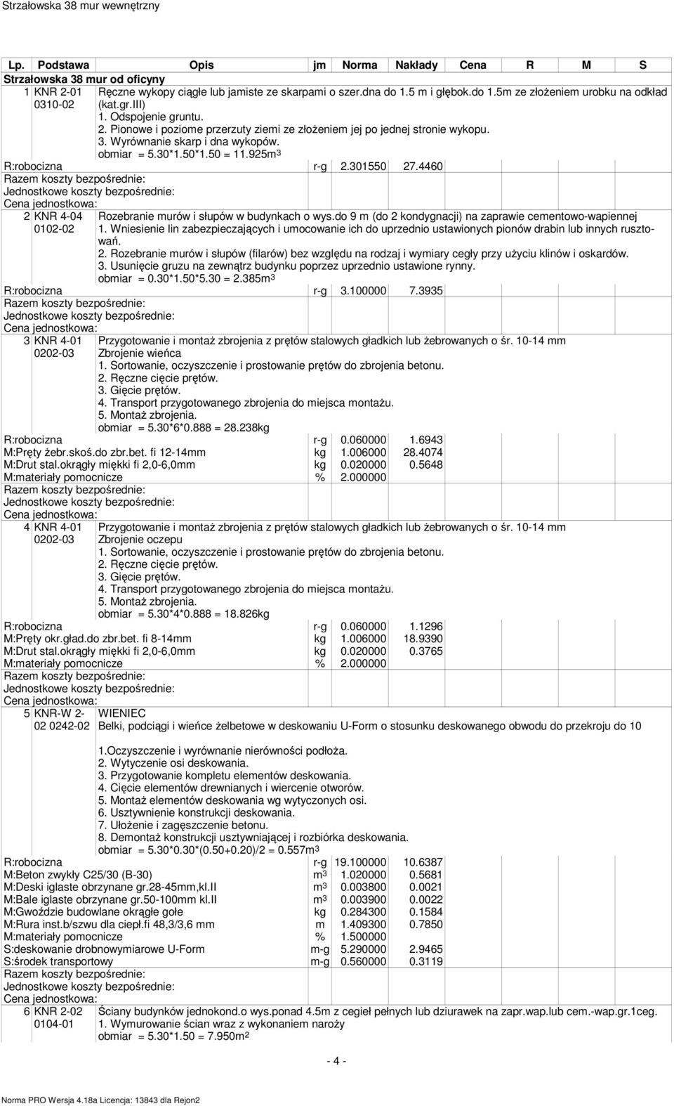 301550 27.4460 2 KNR 4-04 0102-02 Rozebranie murów i słupów w budynkach o wys.do 9 m (do 2 kondygnacji) na zaprawie cementowo-wapiennej 1.