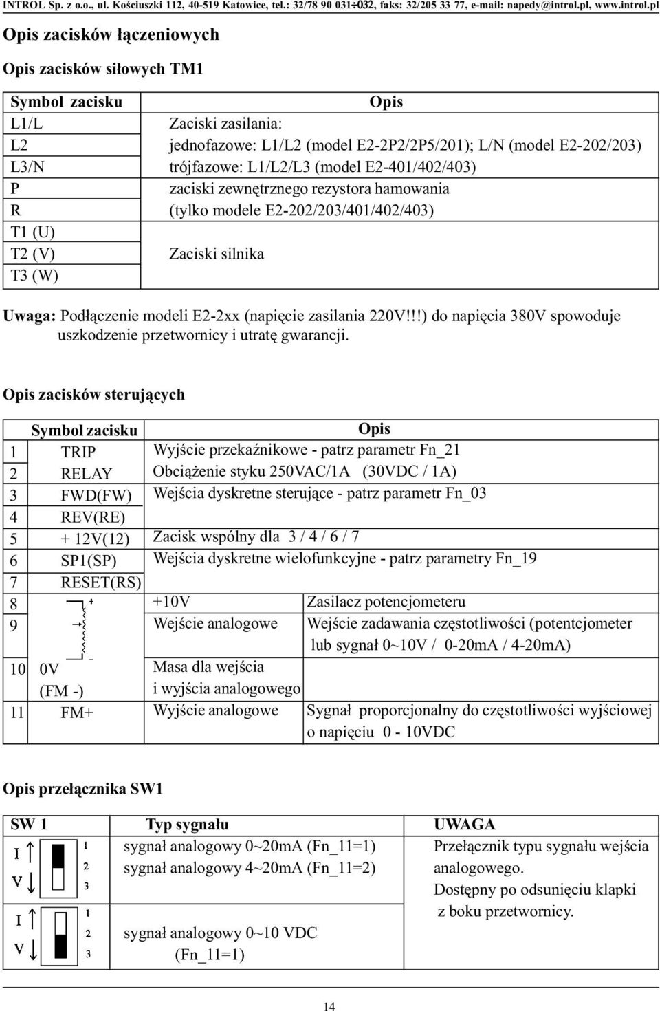 !!) do apiêcia 380V spowoduje uszkodzeie przetworicy i utratê gwaracji.