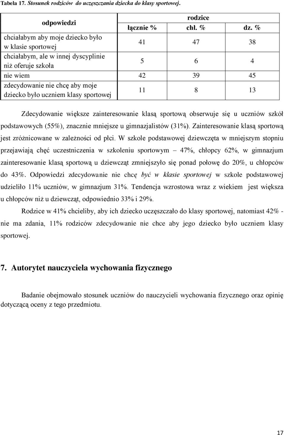 sportowej 11 8 13 Zdecydowanie większe zainteresowanie klasą sportową obserwuje się u uczniów szkół podstawowych (55%), znacznie mniejsze u gimnazjalistów (31%).