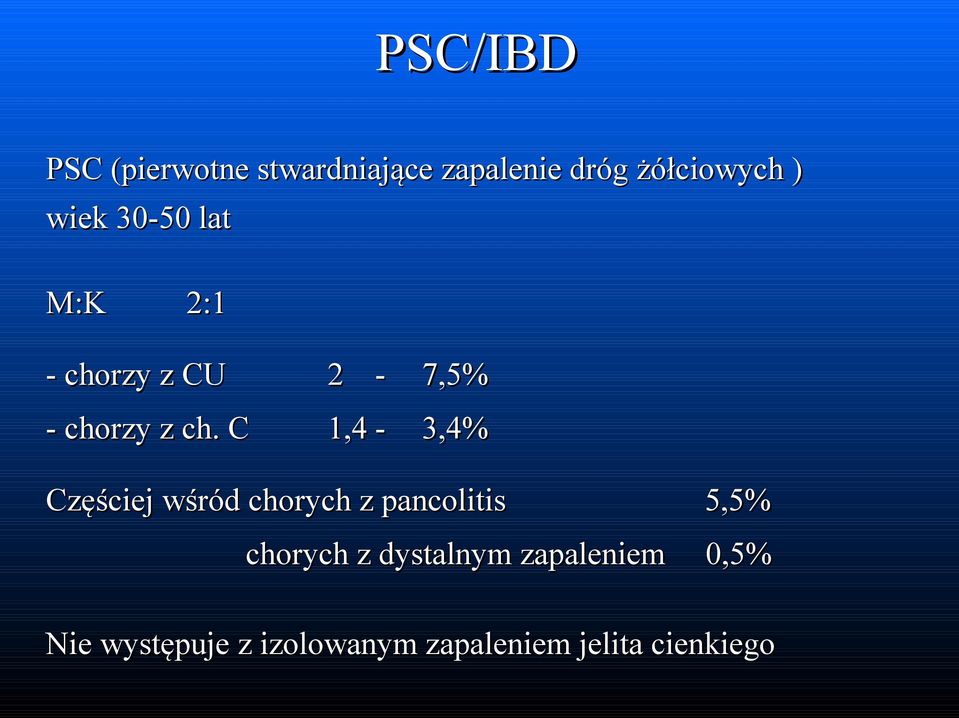 C 1,4-3,4% Częściej wśród chorych z pancolitis chorych z dystalnym