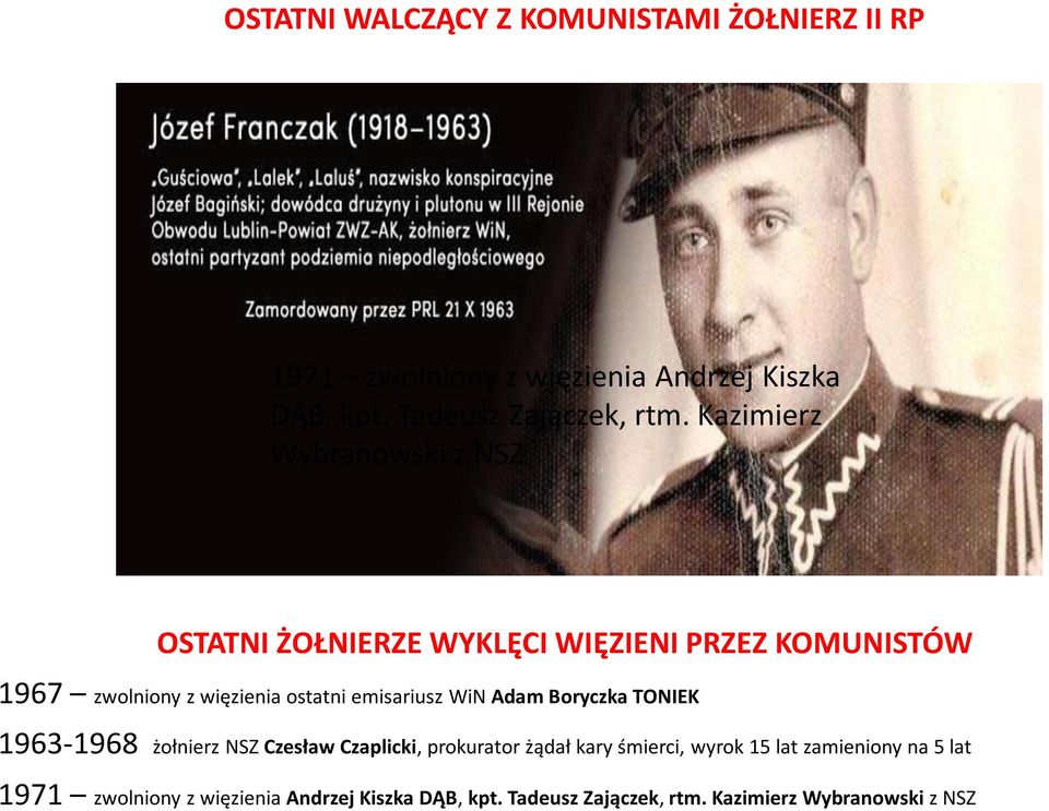 emisariusz WiN Adam Boryczka TONIEK 1963-1968 żołnierz NSZ Czesław Czaplicki, prokurator żądał kary śmierci, wyrok 15