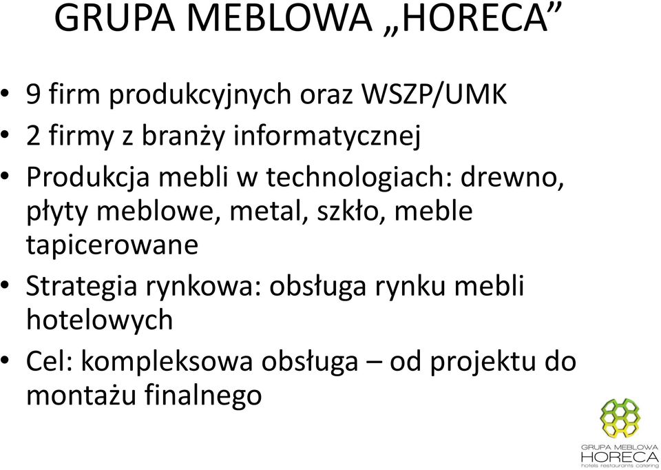 meblowe, metal, szkło, meble tapicerowane Strategia rynkowa: obsługa