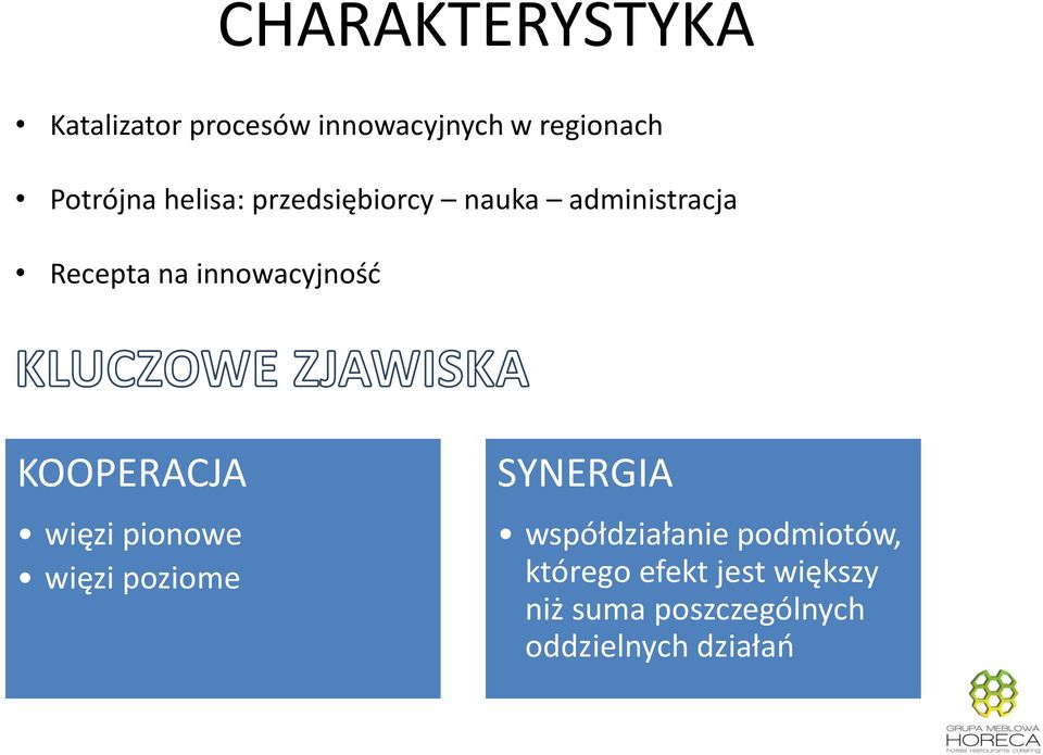 innowacyjność KOOPERACJA więzi pionowe więzi poziome SYNERGIA