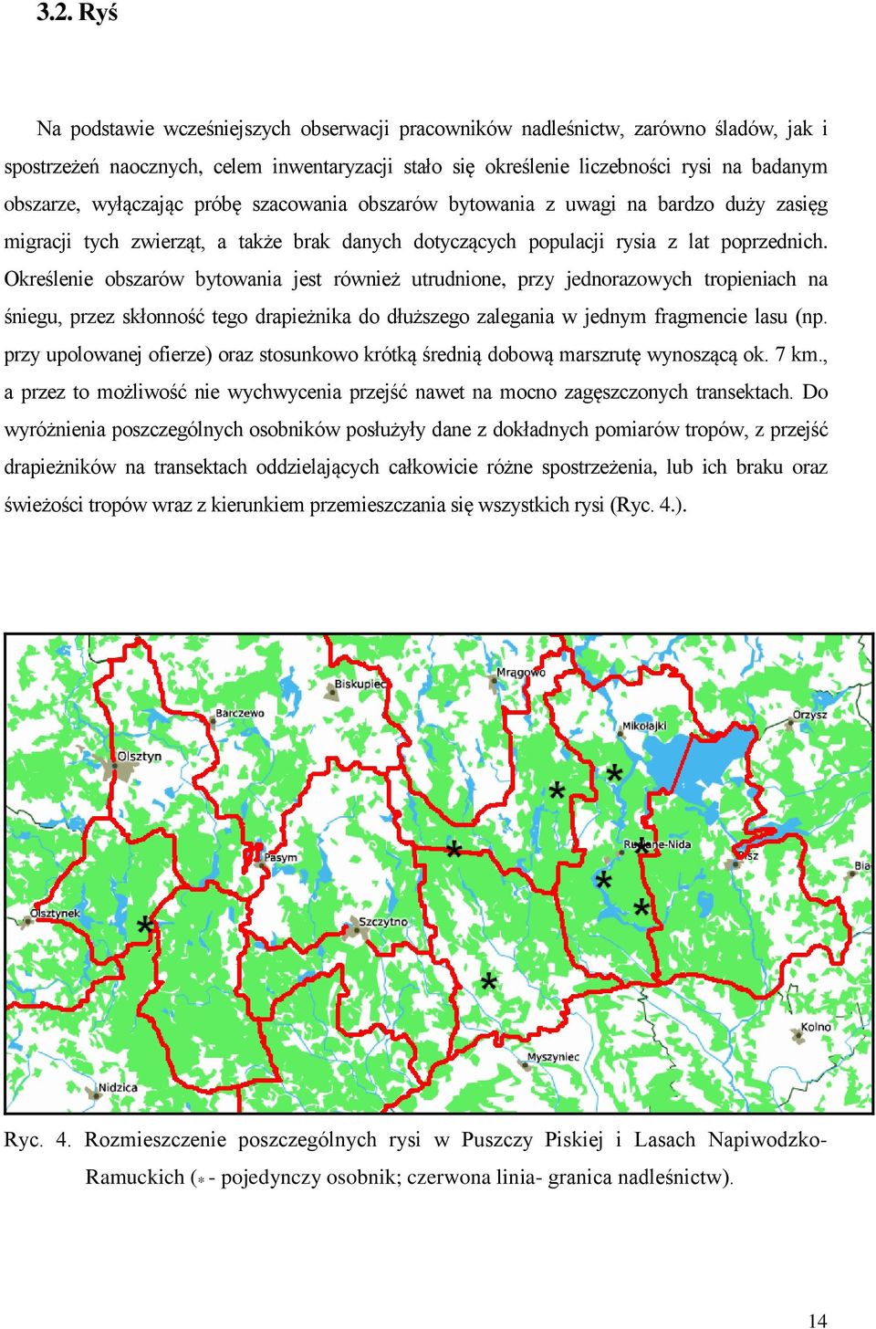 Określenie obszarów bytowania jest również utrudnione, przy jednorazowych tropieniach na śniegu, przez skłonność tego drapieżnika do dłuższego zalegania w jednym fragmencie lasu (np.