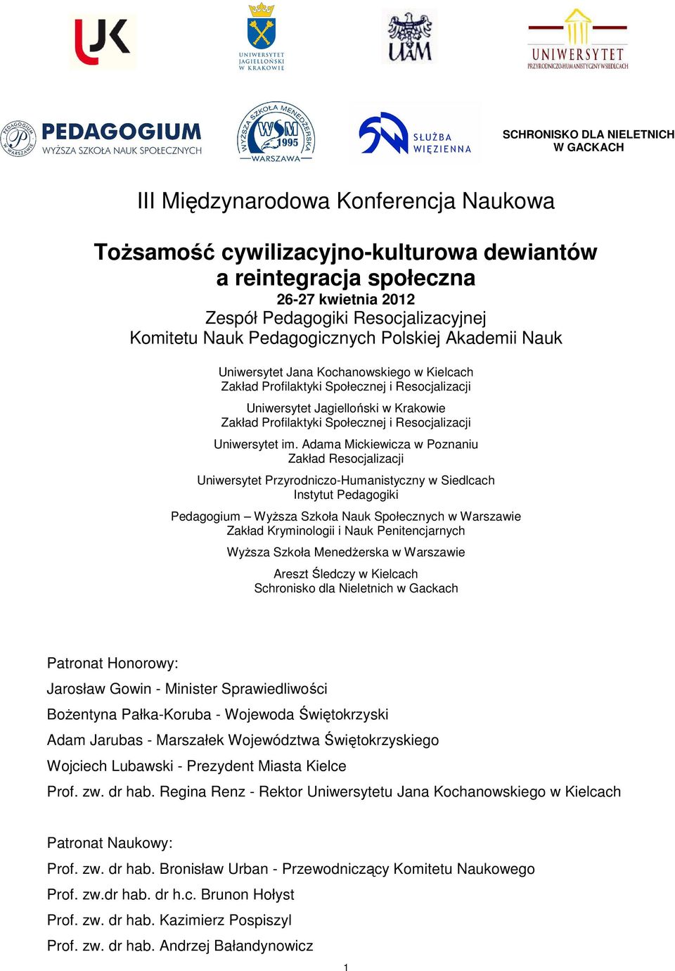 Społecznej i Resocjalizacji Uniwersytet im.