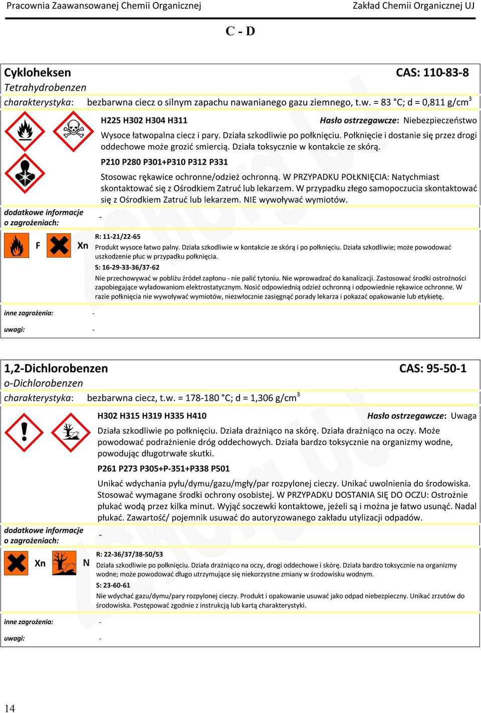 P210 P280 P301+P310 P312 P331 Stosowac rękawice ochronne/odzież ochronną. W PRZYPADKU POŁKNIĘCIA: Natychmiast skontaktować się z Ośrodkiem Zatruć lub lekarzem.