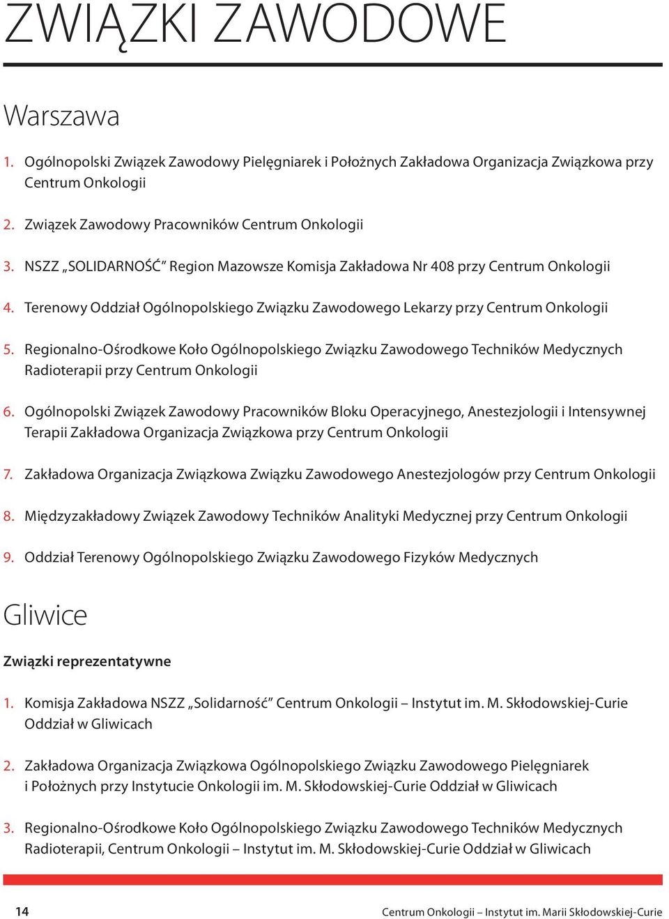 Regionalno-Ośrodkowe Koło Ogólnopolskiego Związku Zawodowego Techników Medycznych Radioterapii przy Centrum Onkologii 6.