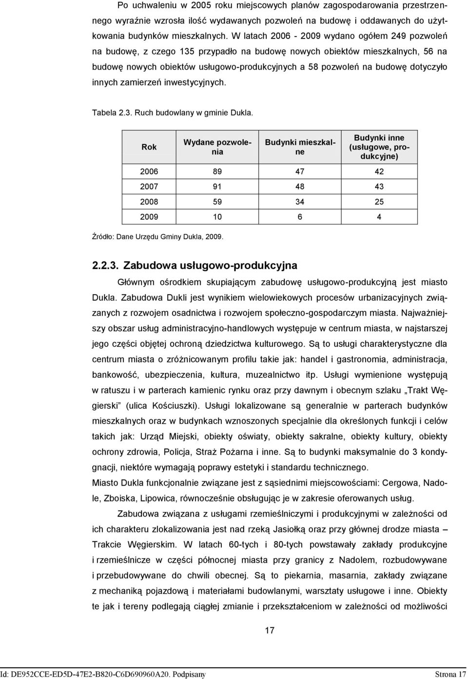 dotyczyło innych zamierzeń inwestycyjnych. Tabela 2.3. Ruch budowlany w gminie Dukla.