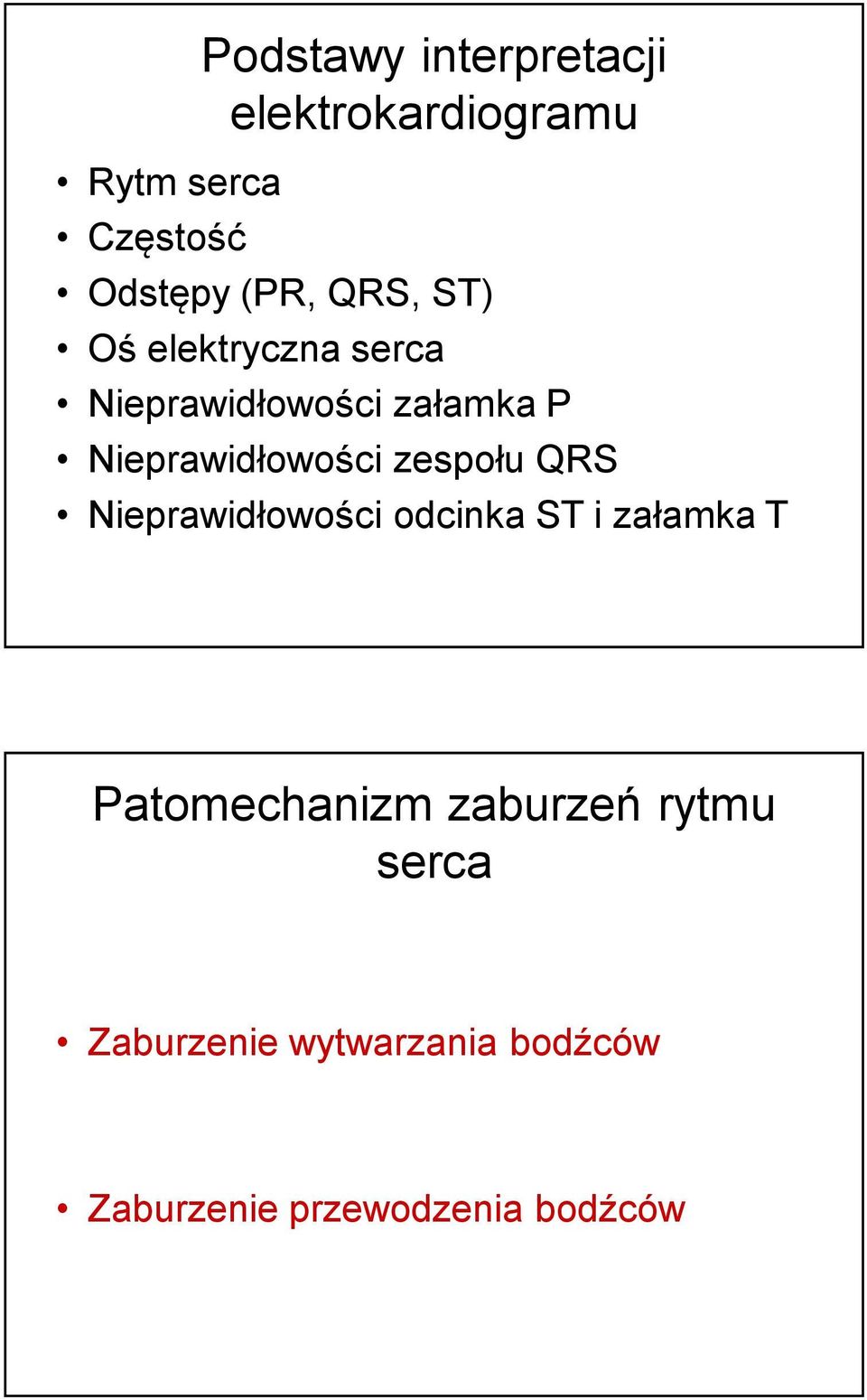 zespołu QRS Nieprawidłowości odcinka ST i załamka T Patomechanizm zaburzeń