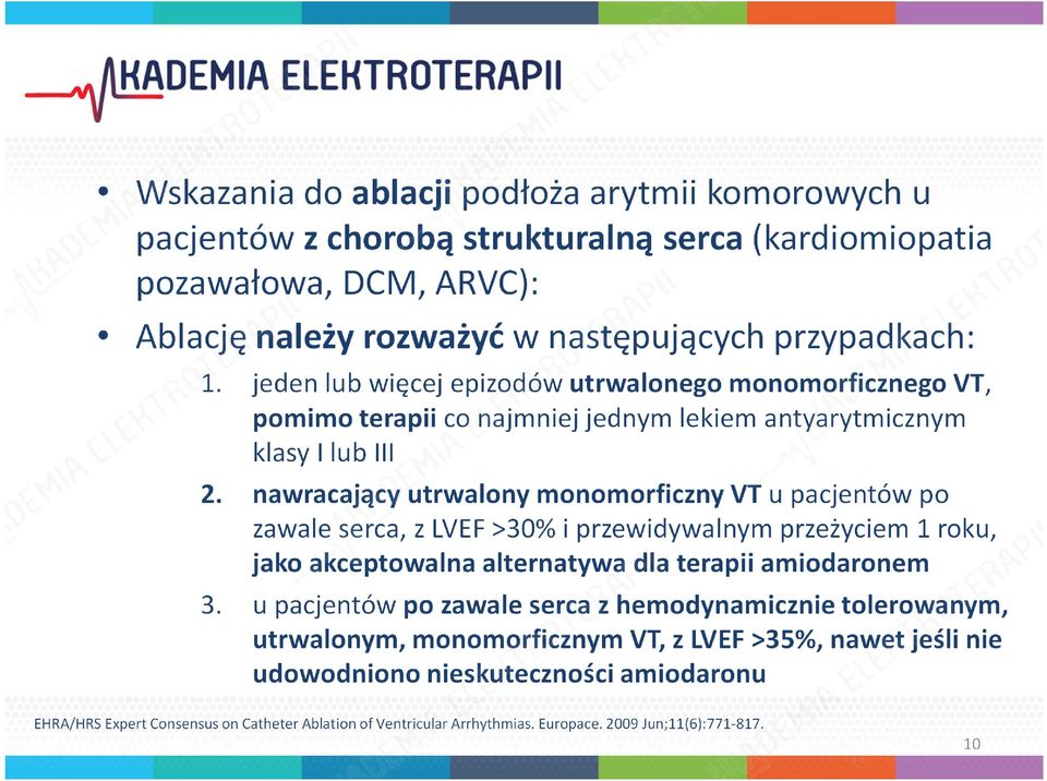 nawracający utrwalony monomorficzny VT u pacjentów po zawale serca, z LVEF >30% i przewidywalnym przeżyciem 1 roku, jako akceptowalna alternatywa dla terapii amiodaronem 3.