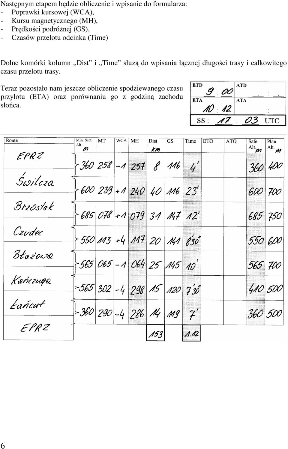 Dist i Time słuŝą do wpisania łącznej długości trasy i całkowitego czasu przelotu trasy.