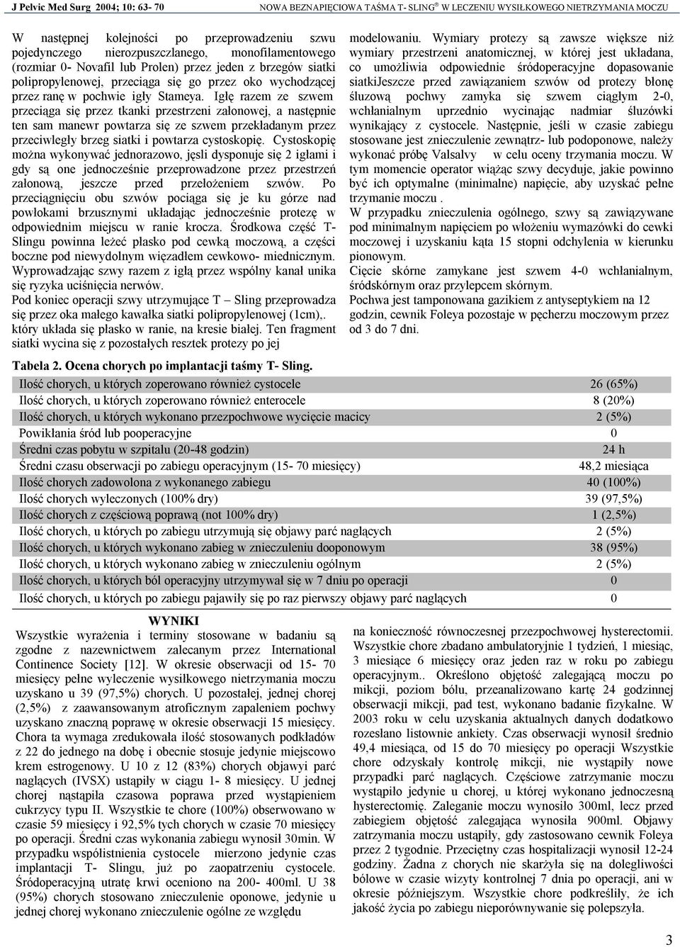 Igłę razem ze szwem przeciąga się przez tkanki przestrzeni załonowej, a następnie ten sam manewr powtarza się ze szwem przekładanym przez przeciwległy brzeg siatki i powtarza cystoskopię.