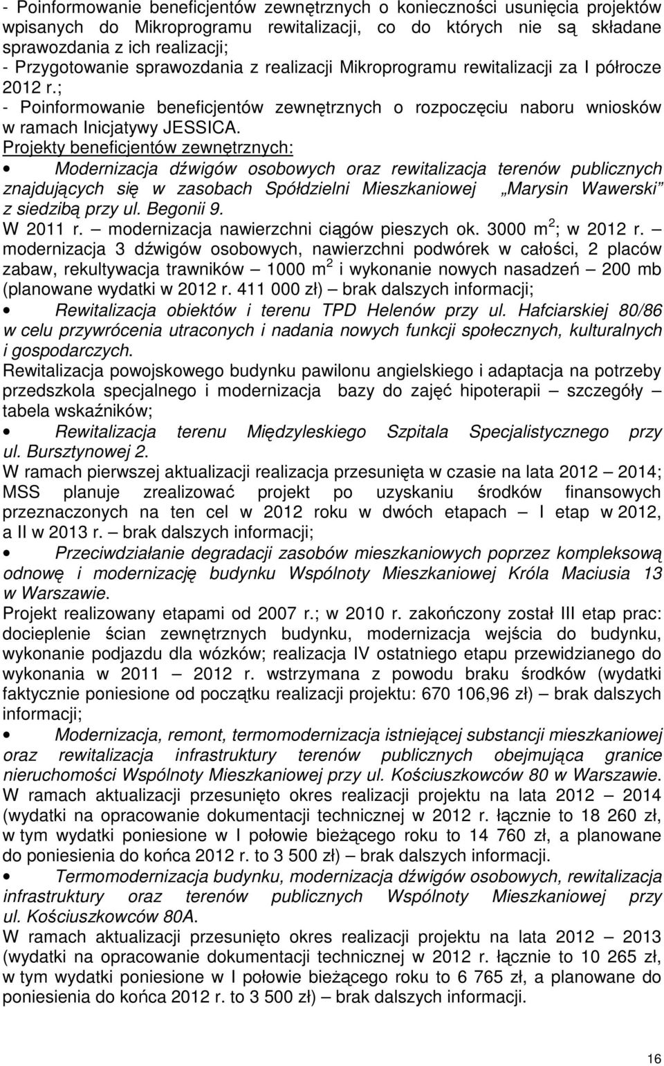Projekty beneficjentów zewnętrznych: Modernizacja dźwigów osobowych oraz rewitalizacja terenów publicznych znajdujących się w zasobach Spółdzielni Mieszkaniowej Marysin Wawerski z siedzibą przy ul.