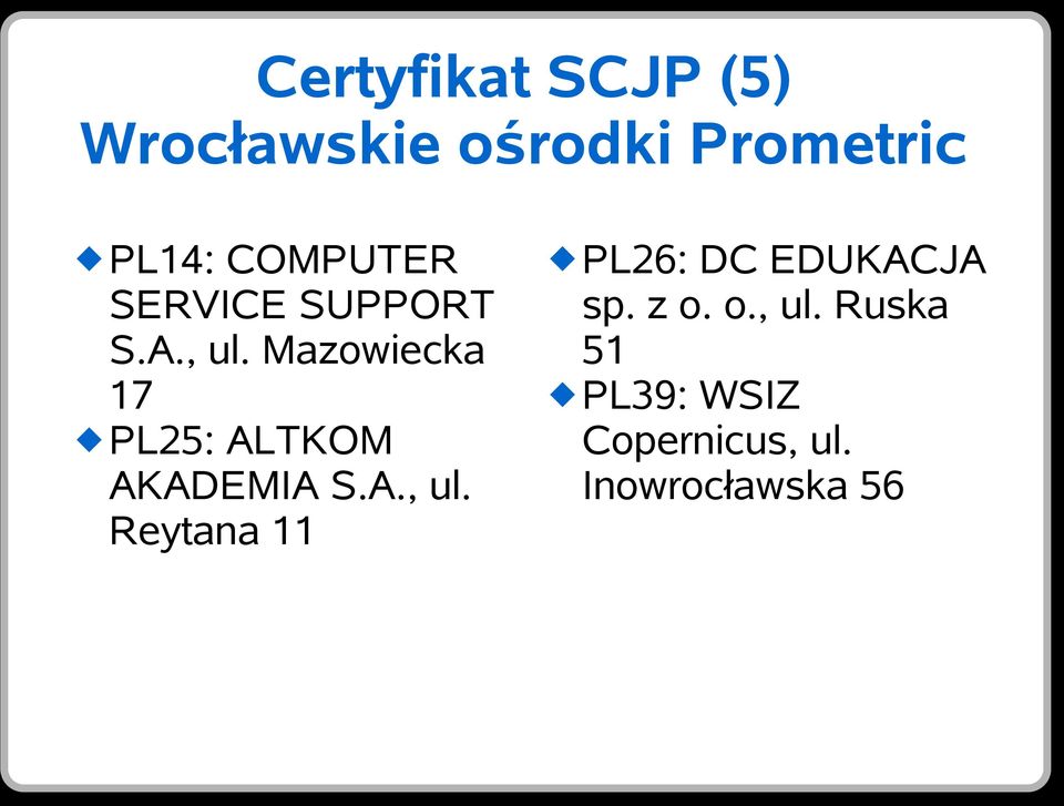 Mazowiecka 17 PL25: ALTKOM AKADEMIA S.A., ul.