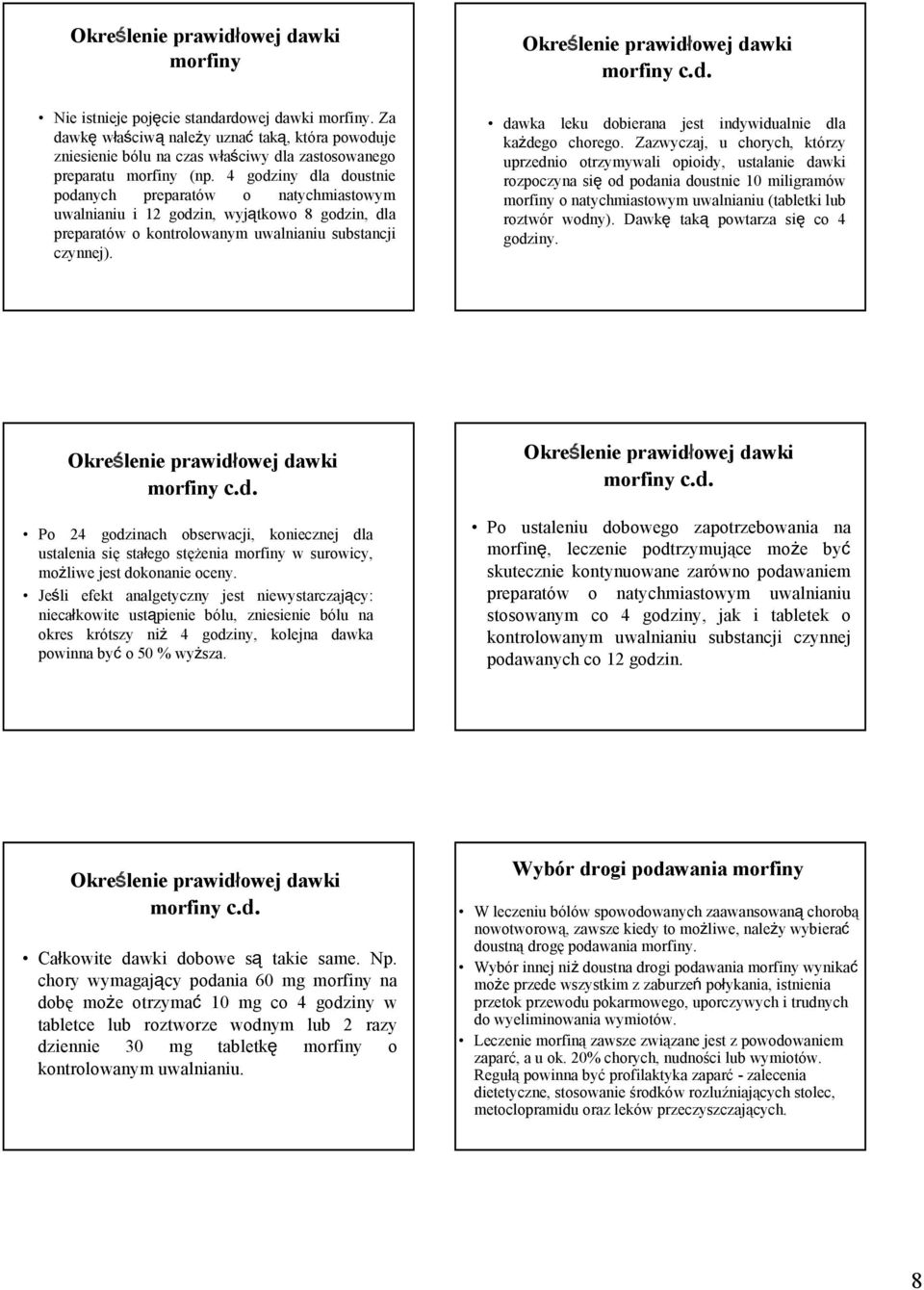 4 godziny dla doustnie podanych preparatów o natychmiastowym uwalnianiu i 12 godzin, wyjątkowo 8 godzin, dla preparatów o kontrolowanym uwalnianiu substancji czynnej).