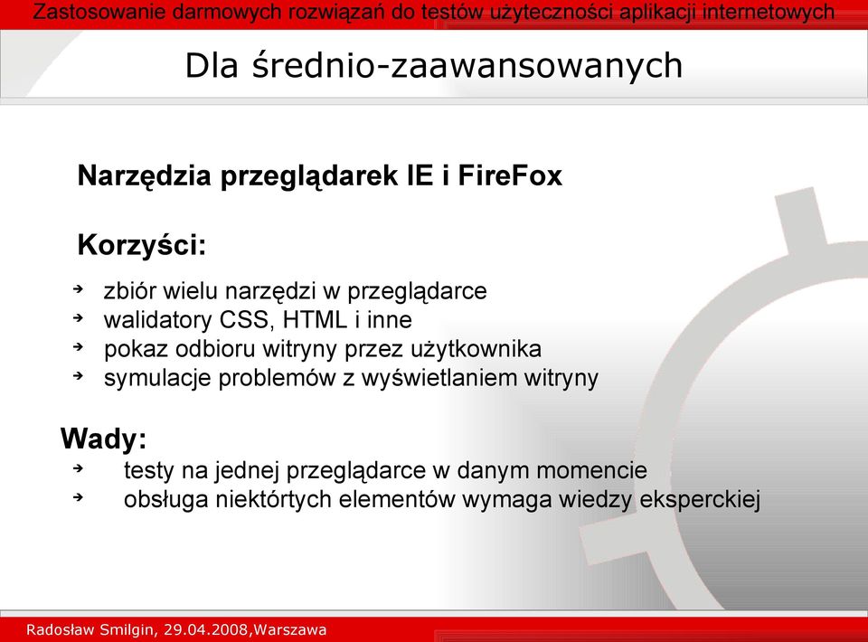 przez użytkownika symulacje problemów z wyświetlaniem witryny Wady: testy na