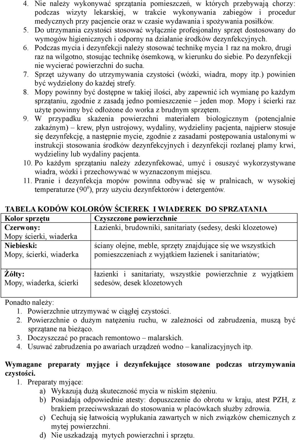 Podczas mycia i dezynfekcji należy stosować technikę mycia 1 raz na mokro, drugi raz na wilgotno, stosując technikę ósemkową, w kierunku do siebie. Po dezynfekcji nie wycierać powierzchni do sucha. 7.