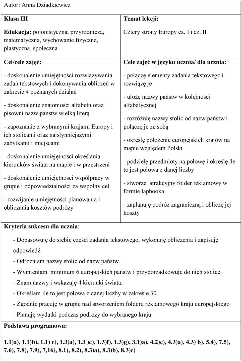 najsłynniejszymi zabytkami i miejscami - doskonalenie umiejętności określania kierunków świata na mapie i w przestrzeni - doskonalenie umiejętności współpracy w grupie i odpowiedzialności za wspólny