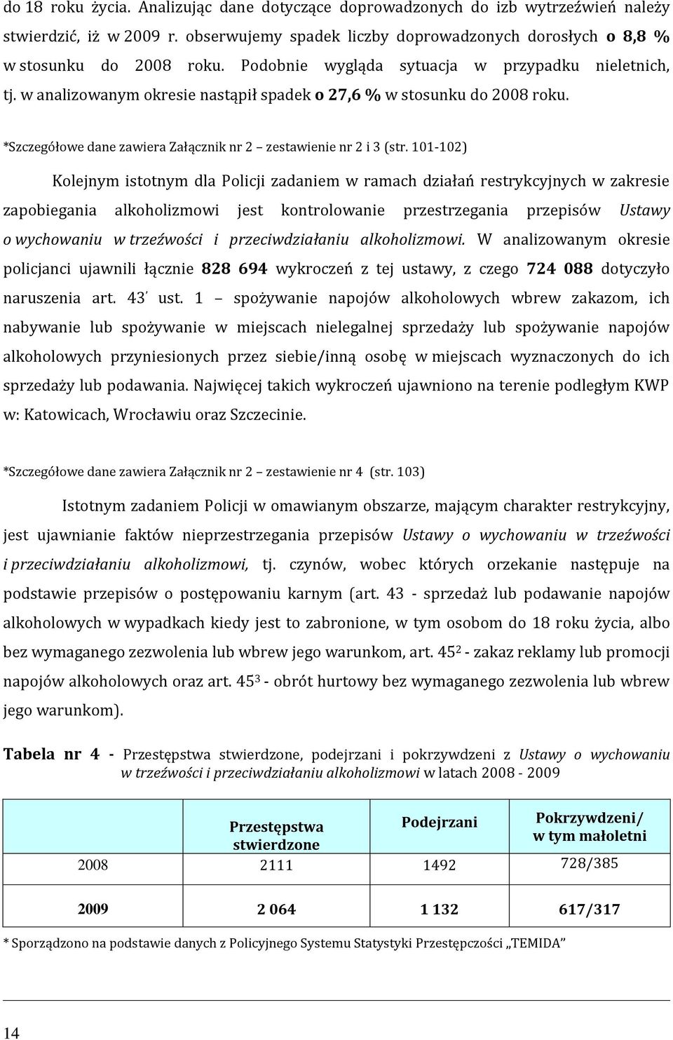 101-102) Kolejnym istotnym dla Policji zadaniem w ramach działań restrykcyjnych w zakresie zapobiegania alkoholizmowi jest kontrolowanie przestrzegania przepisów Ustawy o wychowaniu w trzeźwości i