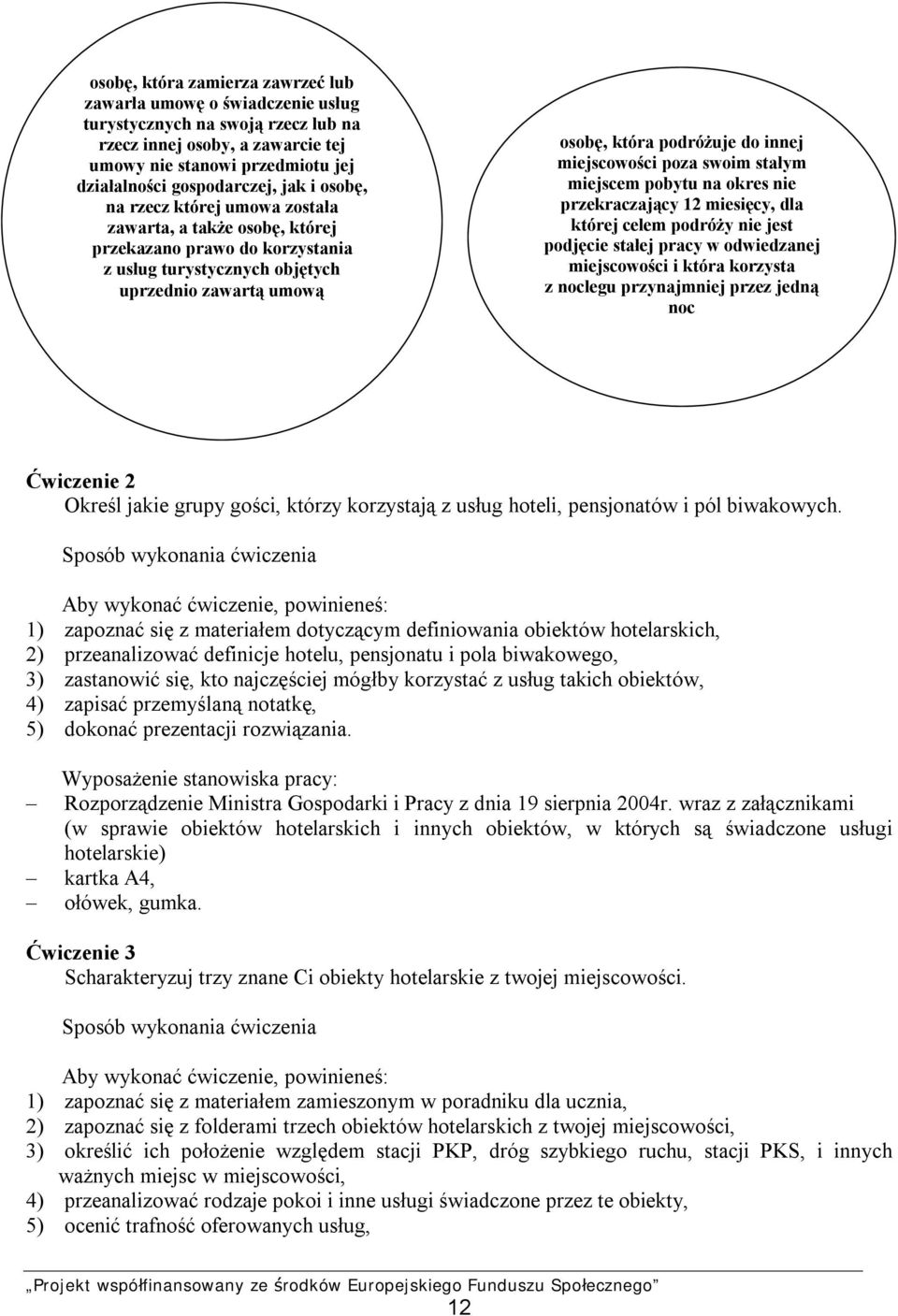 miejscowości poza swoim stałym miejscem pobytu na okres nie przekraczający 12 miesięcy, dla której celem podróży nie jest podjęcie stałej pracy w odwiedzanej miejscowości i która korzysta z noclegu