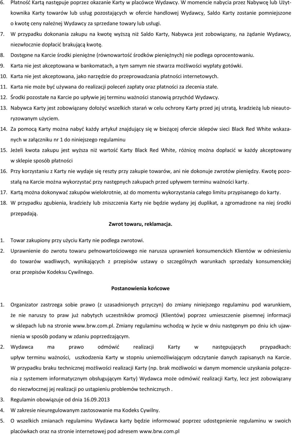 Regulamin Karty BLACK RED WHITE - PDF Darmowe pobieranie