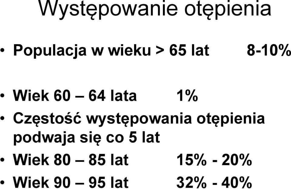 występowania otępienia podwaja się co 5 lat