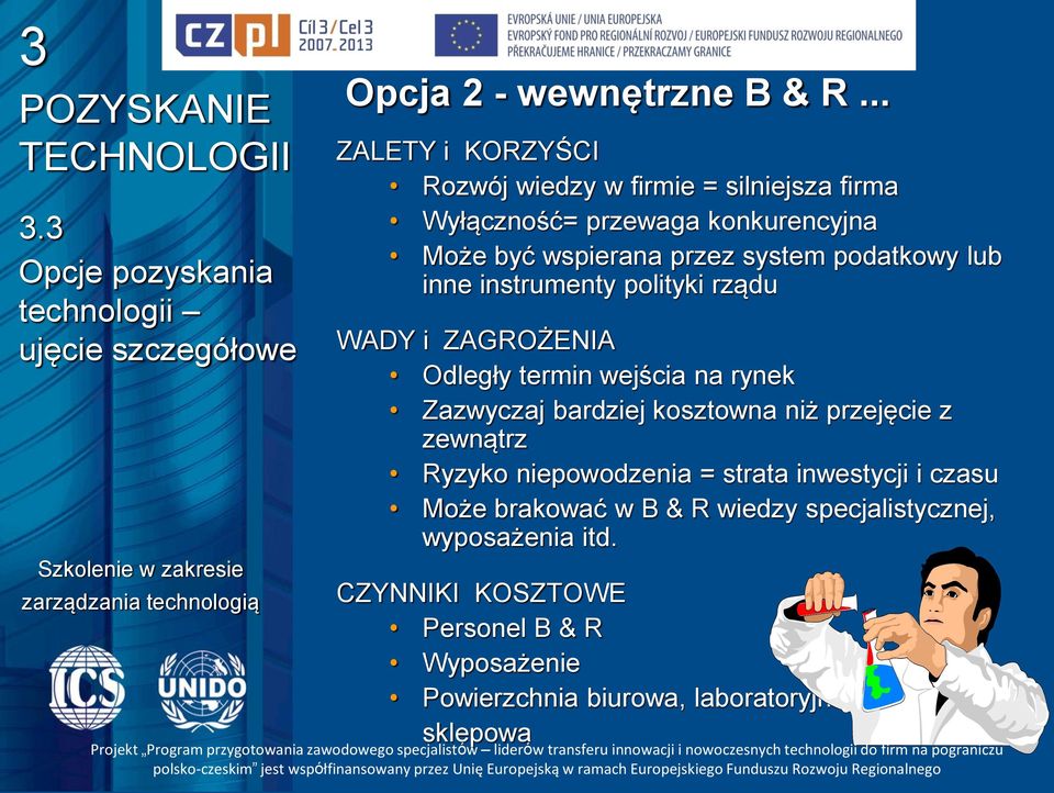 podatkowy lub inne instrumenty polityki rządu WADY i ZAGROŻENIA Odległy termin wejścia na rynek Zazwyczaj bardziej kosztowna niż