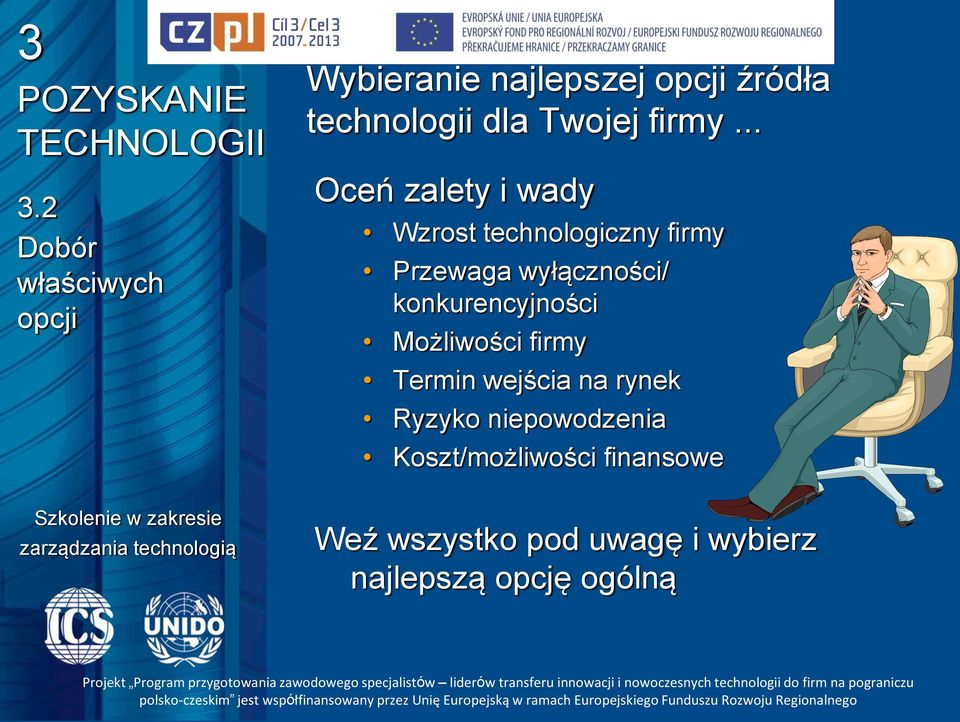 .. Oceń zalety i wady Wzrost technologiczny firmy Przewaga wyłączności/