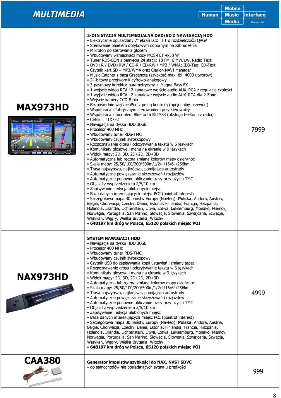 Clarion NAVI Manager Music Catcher z bazą Gracenote (szybkość max.