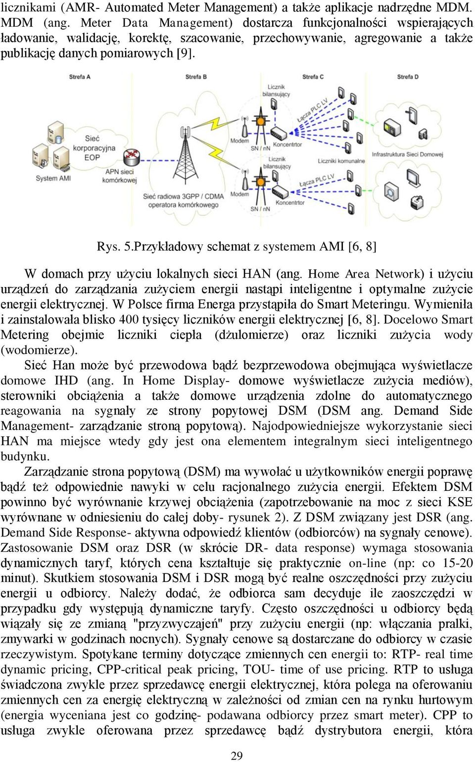 Przykładowy schemat z systemem AMI [6, 8] W domach przy użyciu lokalnych sieci HAN (ang.