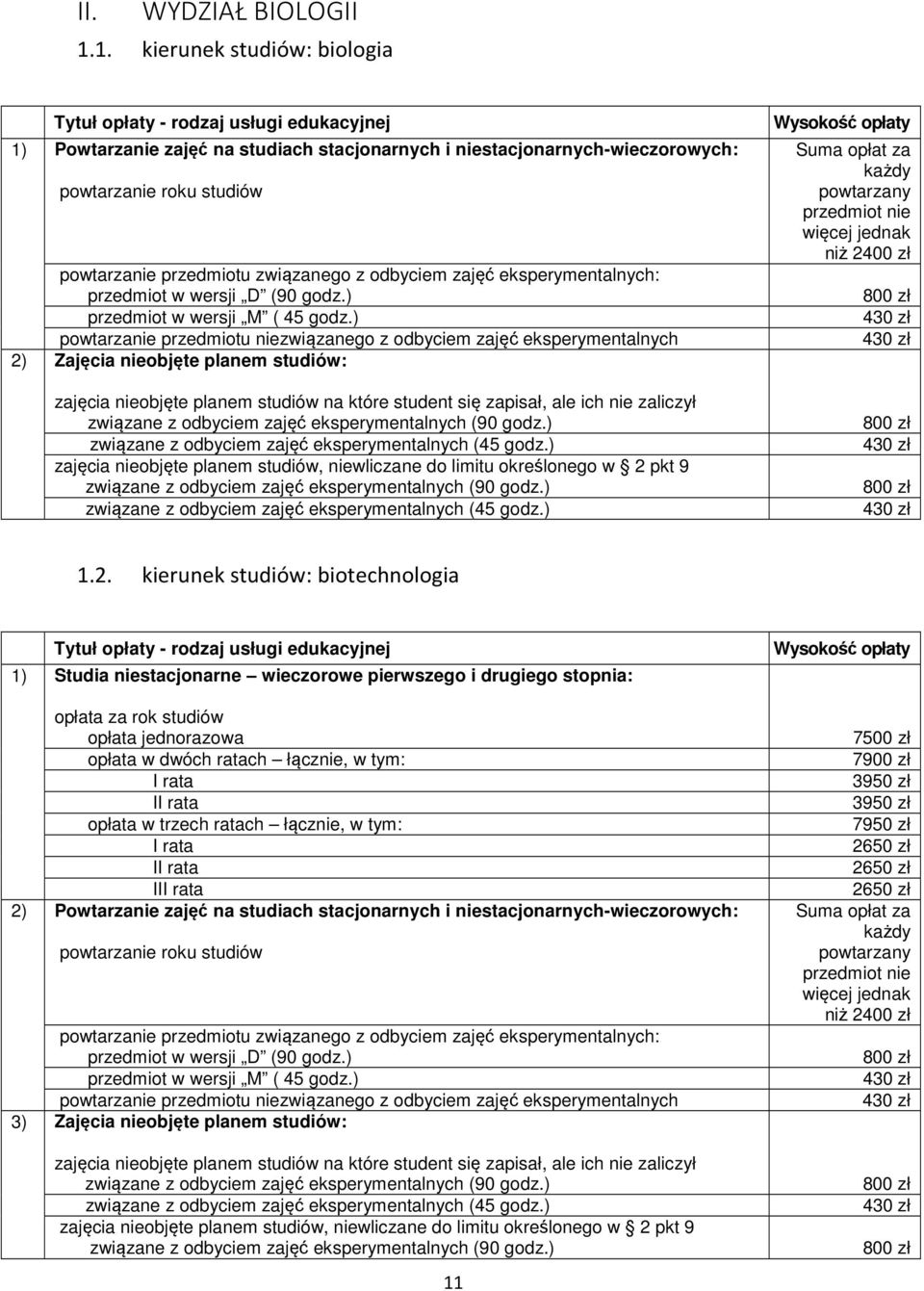 eksperymentalnych: przedmiot w wersji D (90 godz.) przedmiot w wersji M ( 45 godz.