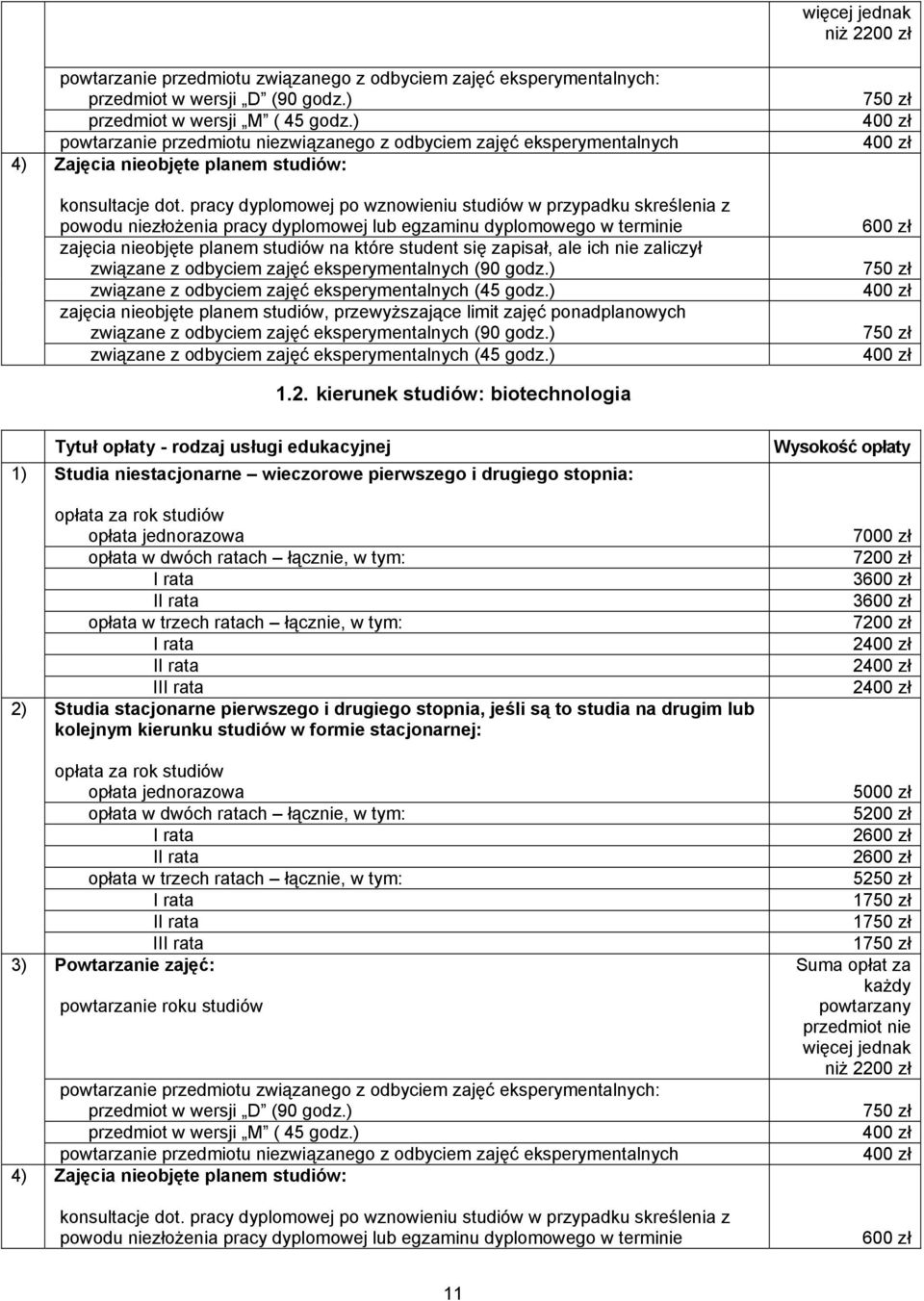 pracy dyplomowej po wznowieniu studiów w przypadku skreślenia z powodu niezłożenia pracy dyplomowej lub egzaminu dyplomowego w terminie zajęcia nieobjęte planem studiów na które student się zapisał,
