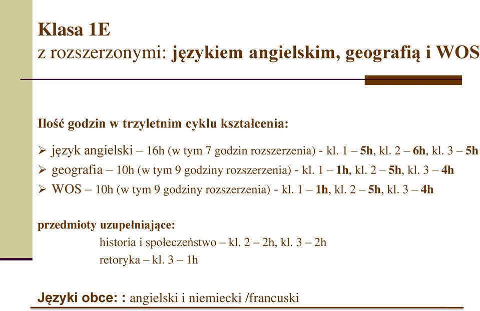 3 5h geografia 10h (w tym 9 godziny rozszerzenia) - kl. 1 1h, kl. 2 5h, kl.