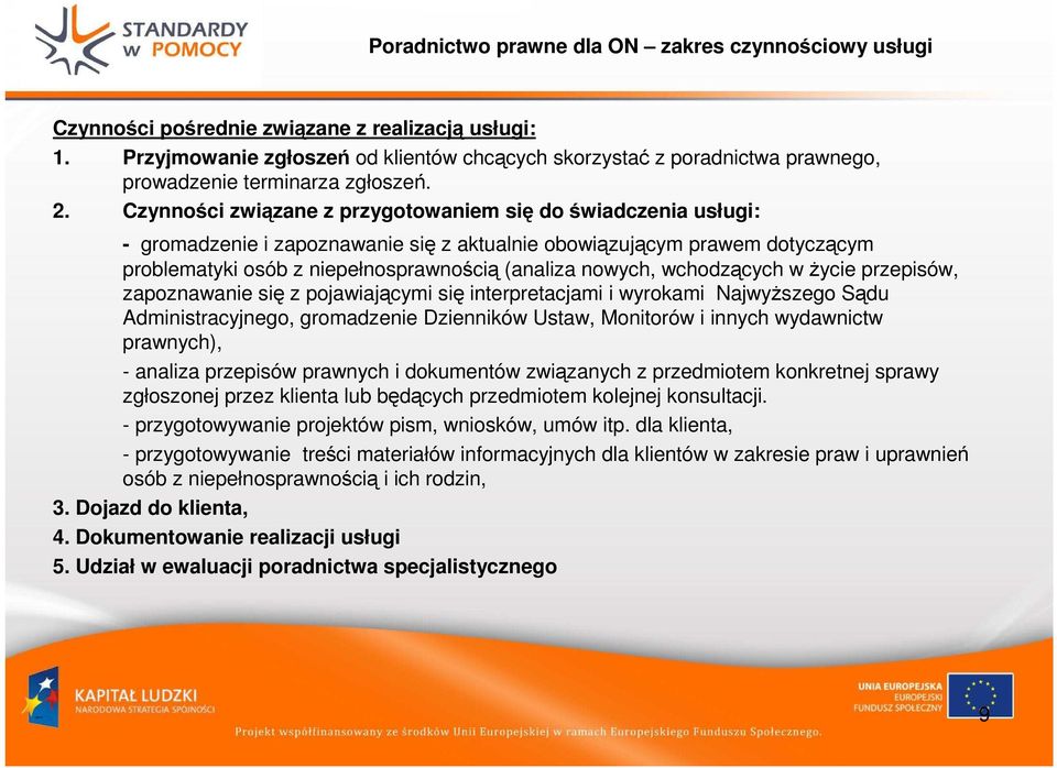 Czynności związane z przygotowaniem się do świadczenia usługi: - gromadzenie i zapoznawanie się z aktualnie obowiązującym prawem dotyczącym problematyki osób z niepełnosprawnością (analiza nowych,