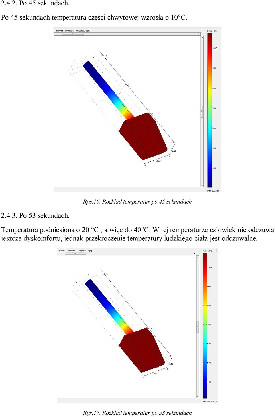 Rozkład temperatur po 45 sekundach Temperatura podniesiona o 20 C, a więc do 40 C.