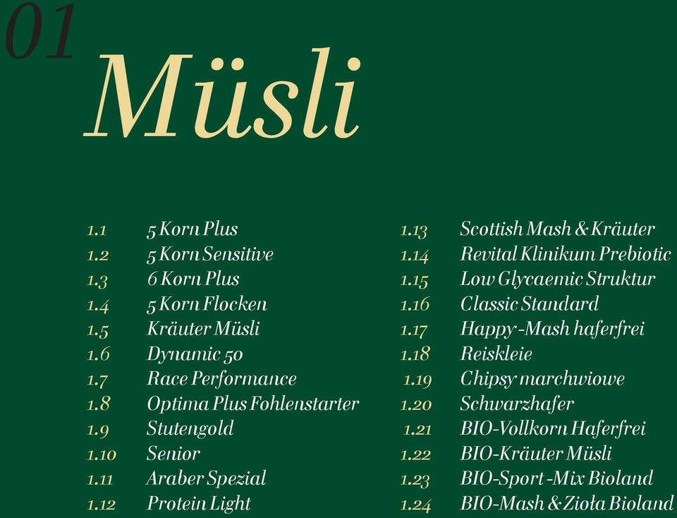 13 Scottish Mash & Kräuter 1.14 Revital Klinikum Prebiotic 1.15 Low Glycaemic Struktur 1.16 Classic Standard 1.