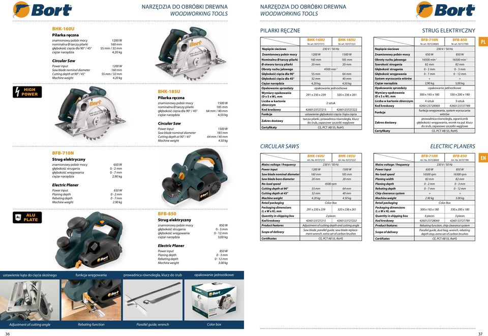 93727789 Napięcie sieciowe Znamionowy pobór mocy 650 W 850 W Circular Saw Saw blade nominal diameter Cutting depth at 90 / 45 BFB-710N Strug elektryczny głębokość strugania głębokość wręgowania