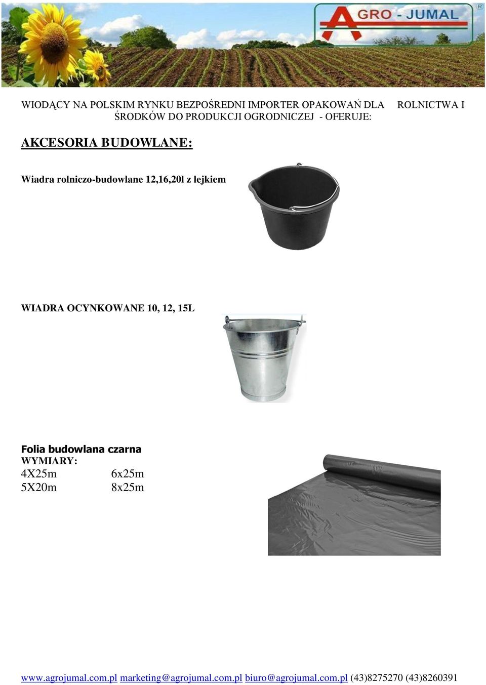 lejkiem WIADRA OCYNKOWANE 10, 12, 15L