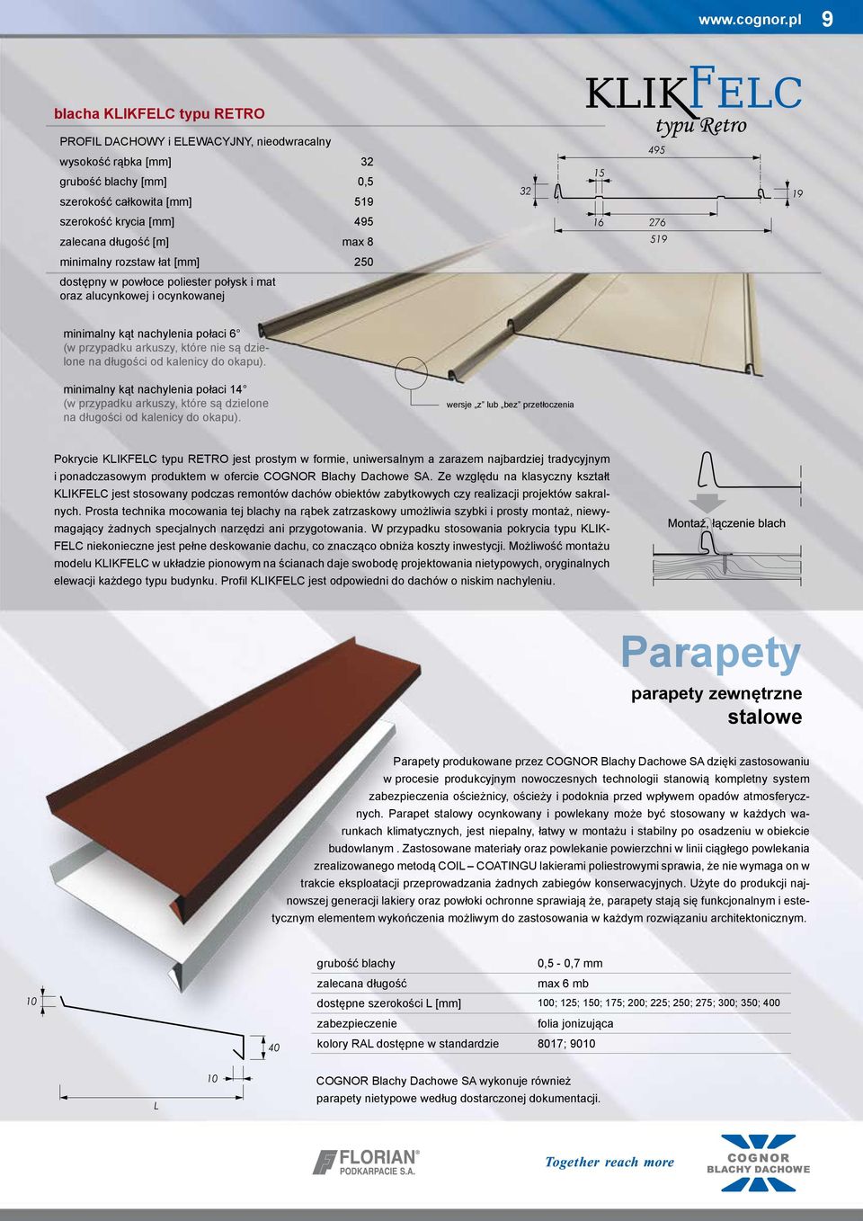 są dzielone na długości od kalenicy do okapu). minimalny kąt nachylenia połaci 14 (w przypadku arkuszy, które są dzielone na długości od kalenicy do okapu).