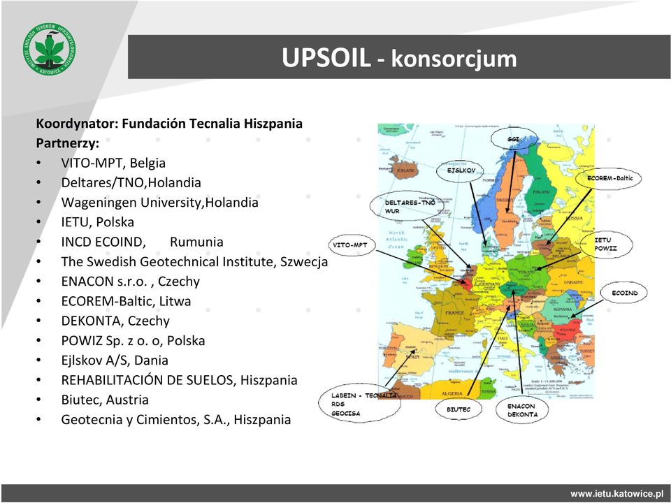 Geotechnical Institute, Szwecja ENACON s.r.o., Czechy ECOREM-Baltic, Litwa DEKONTA, Czechy POWIZ Sp. z o.