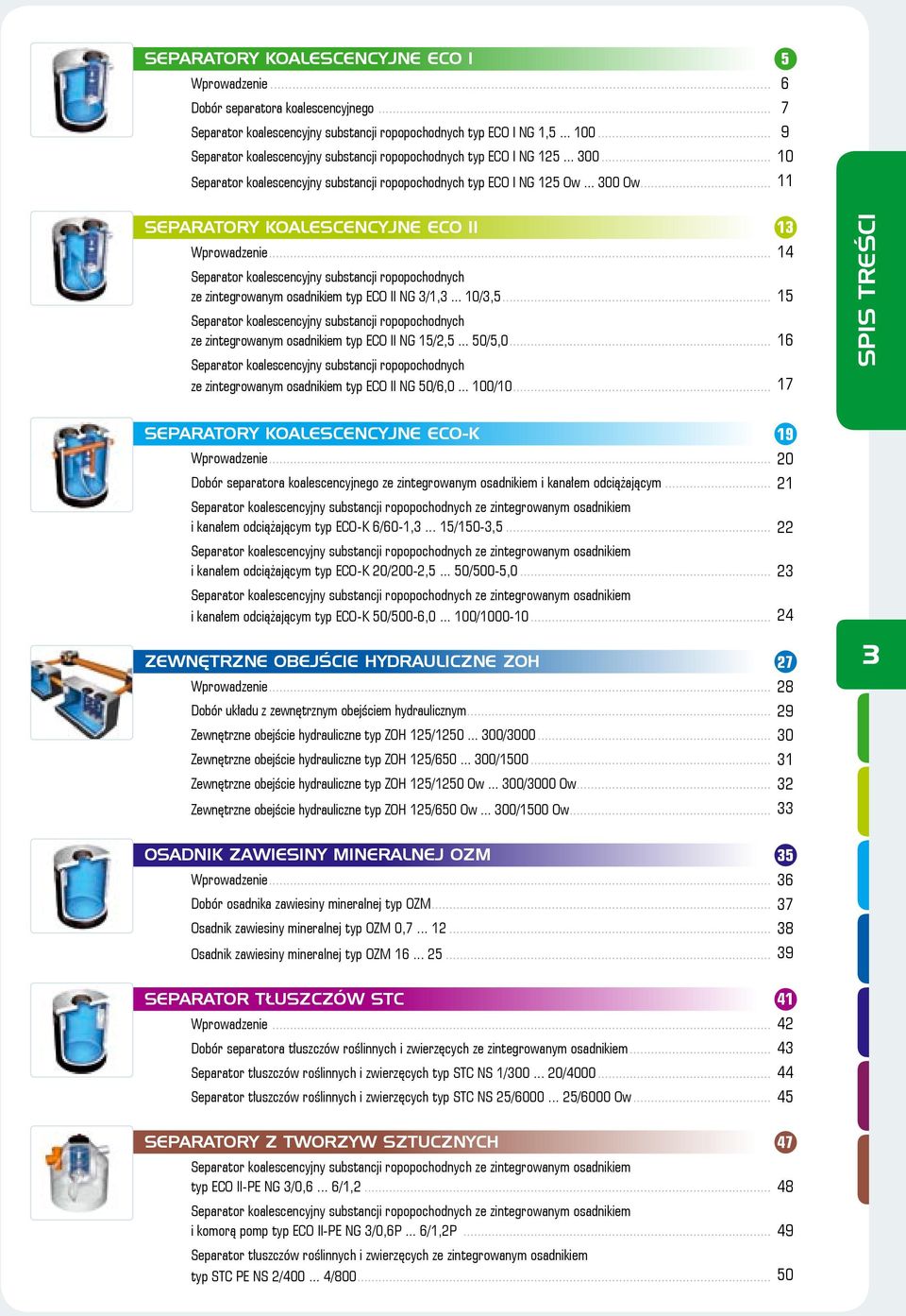 .. 11 Separatory koalescencyjne ECO I1 13 Wprowadzenie... 14 Separator koalescencyjny substancji ropopochodnych ze zintegrowanym osadnikiem typ ECO II NG 3/1,3... 10/3,5.