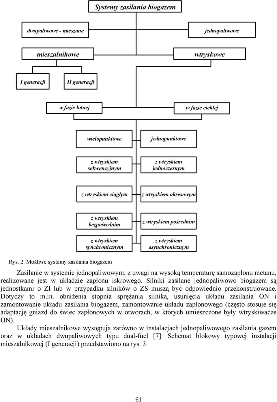 Możliwe systemy zasilania biogazem Zasilanie w systemie jednopaliwowym, z uwagi na wysoką temperaturę samozapłonu metanu, realizowane jest w układzie zapłonu iskrowego.