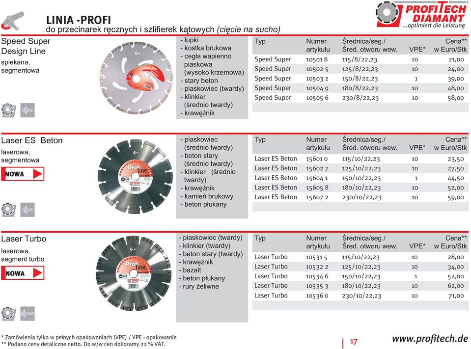 VPE* w Euro/Stk Speed Super 10501 8 115/8/22,23 10 21,00 Speed Super 10502 5 125/8/22,23 10 24,00 Speed Super 10503 2 150/8/22,23 1 39,00 Speed Super 10504 9 180/8/22,23 10 48,00 Speed Super 10505 6