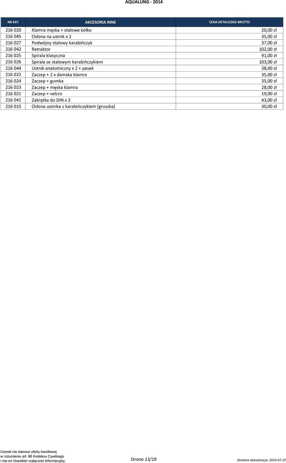 pasek 38,00 zł 216 022 Zaczep + 2 x damska klamra 35,00 zł 216 024 Zaczep + gumka 35,00 zł 216 023 Zaczep + męska klamra 28,00 zł 216 021 Zaczep + velcro 19,00 zł 216 041