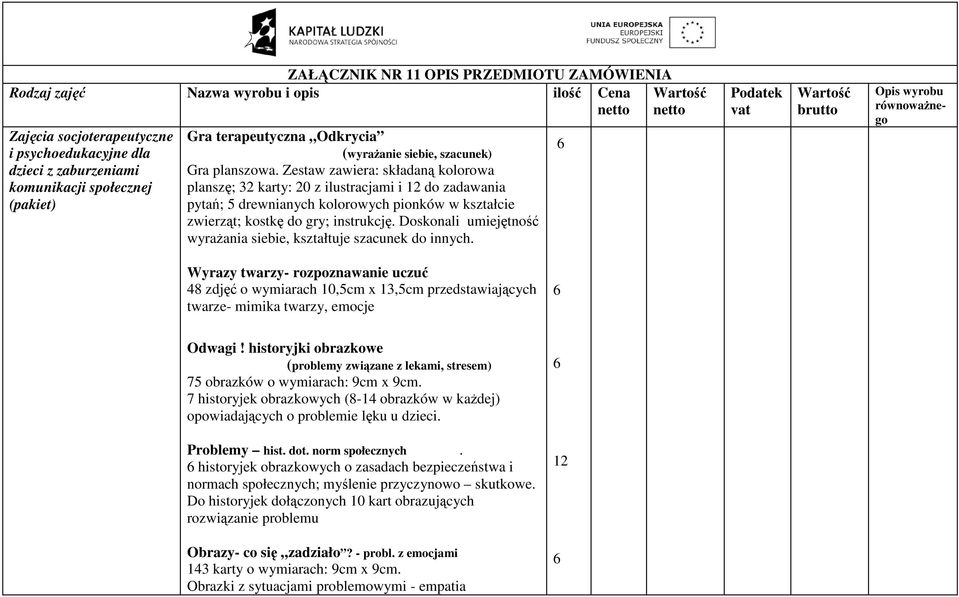 Zestaw zawiera: składaną kolorowa planszę; 32 karty: 20 z ilustracjami i do zadawania pytań; 5 drewnianych kolorowych pionków w kształcie zwierząt; kostkę do gry; instrukcję.