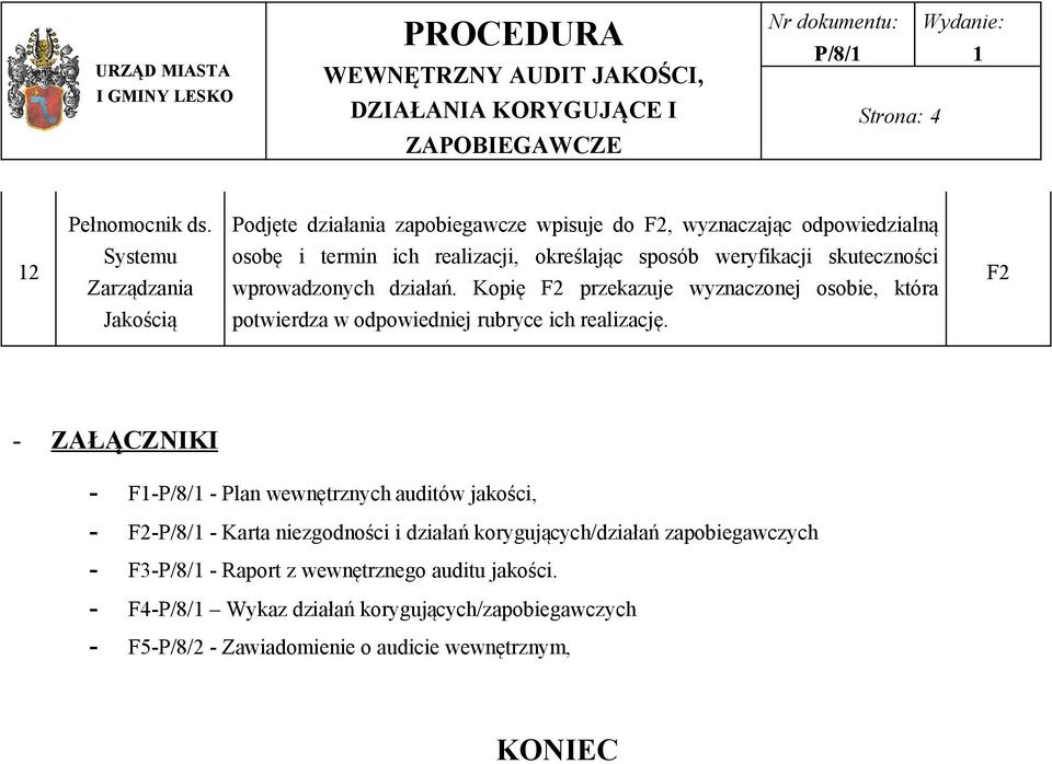 Kopię F2 przekazuje wyznaczonej osobie, która F2 potwierdza w odpowiedniej rubryce ich realizację.