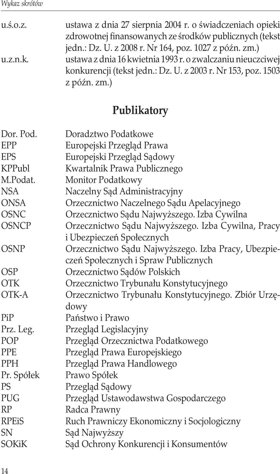 NSA ONSA OSNC OSNCP. OSNP. OSP OTK OTK-A. PiP Prz. Leg. POP PPE PPH Pr.